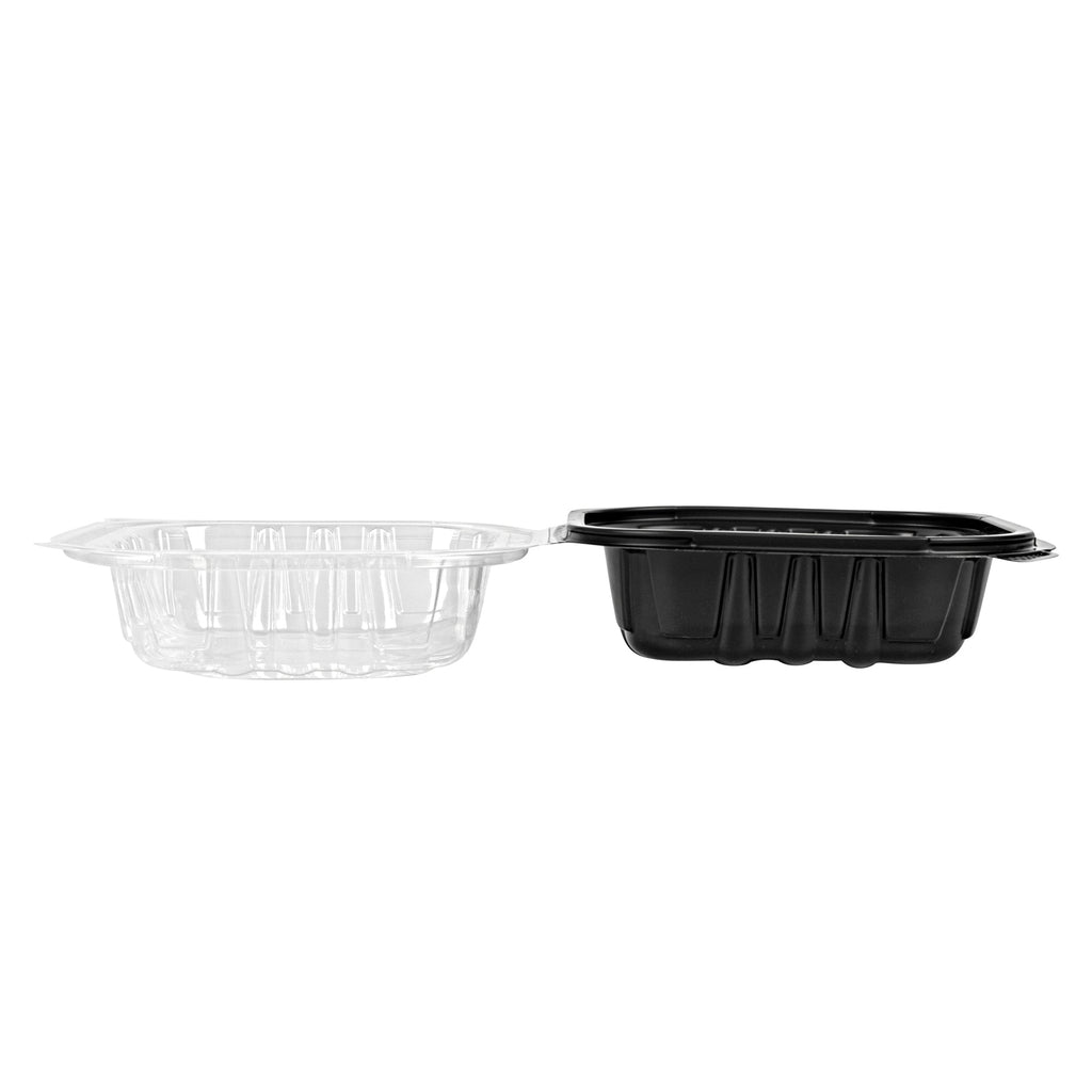 Thermo Tek 16 oz Black Plastic Clamshell Container - Microwavable - 6" x 6" x 3" - 100 count box