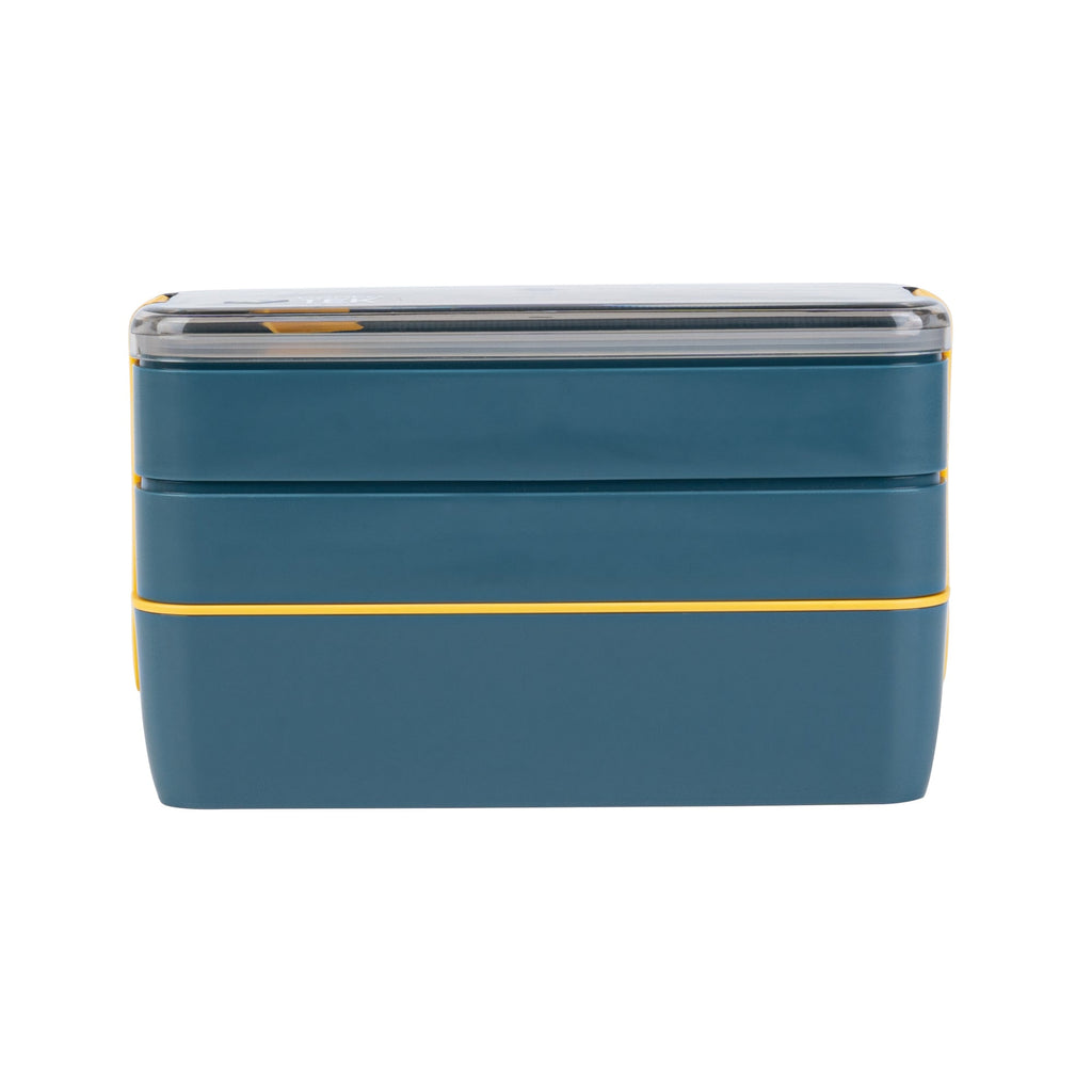Bento Tek 30 oz Blue and Yellow 3-In-1 Lunch Box - BPA-Free, Microwave-Safe, with Fork and Knife - 7 1/2" x 3 1/4" x 4 1/2" - 1 count box