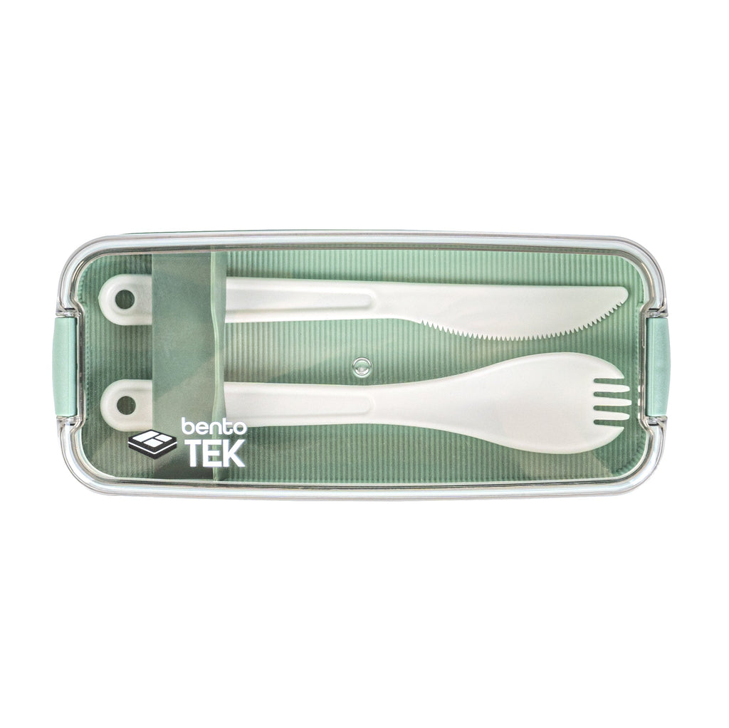Bento Tek 30 oz Green 3-In-1 Lunch Box - BPA-Free, Microwave-Safe, with Fork and Knife - 7 1/2" x 3 1/4" x 4 1/2" - 1 count box