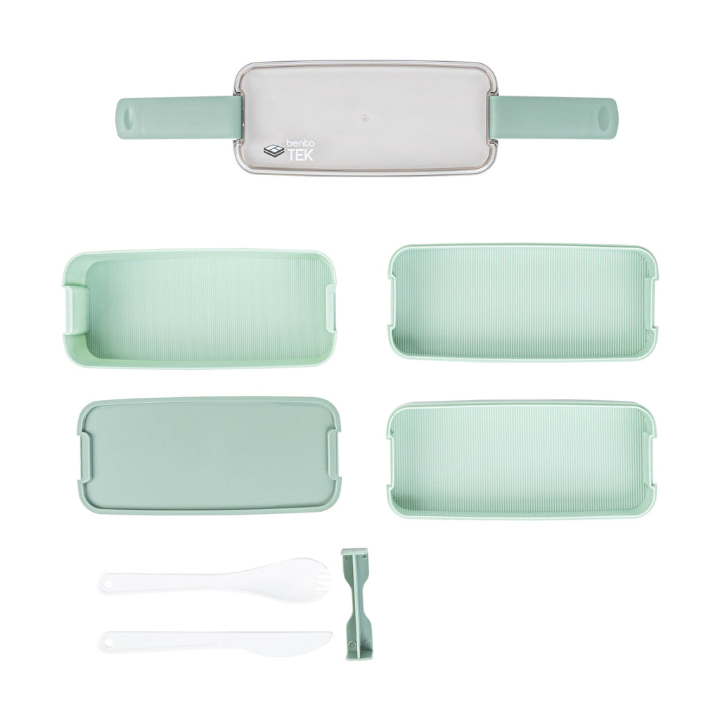 Bento Tek 30 oz Green 3-In-1 Lunch Box - BPA-Free, Microwave-Safe, with Fork and Knife - 7 1/2" x 3 1/4" x 4 1/2" - 1 count box