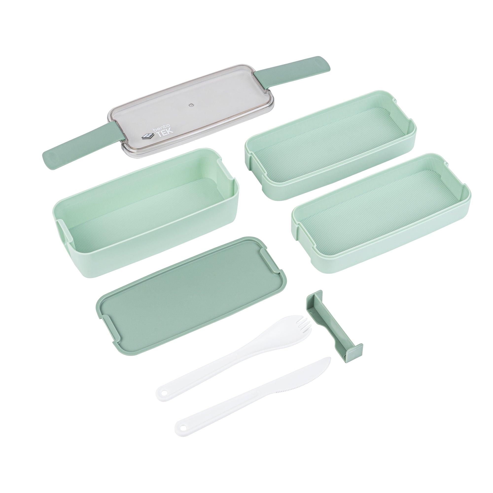 Bento Tek 30 oz Green 3-In-1 Lunch Box - BPA-Free, Microwave-Safe, with Fork and Knife - 7 1/2" x 3 1/4" x 4 1/2" - 1 count box