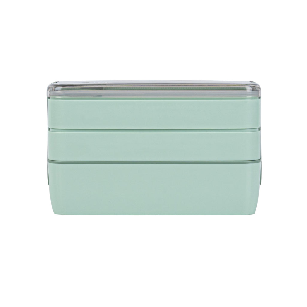 Bento Tek 30 oz Green 3-In-1 Lunch Box - BPA-Free, Microwave-Safe, with Fork and Knife - 7 1/2" x 3 1/4" x 4 1/2" - 10 count box