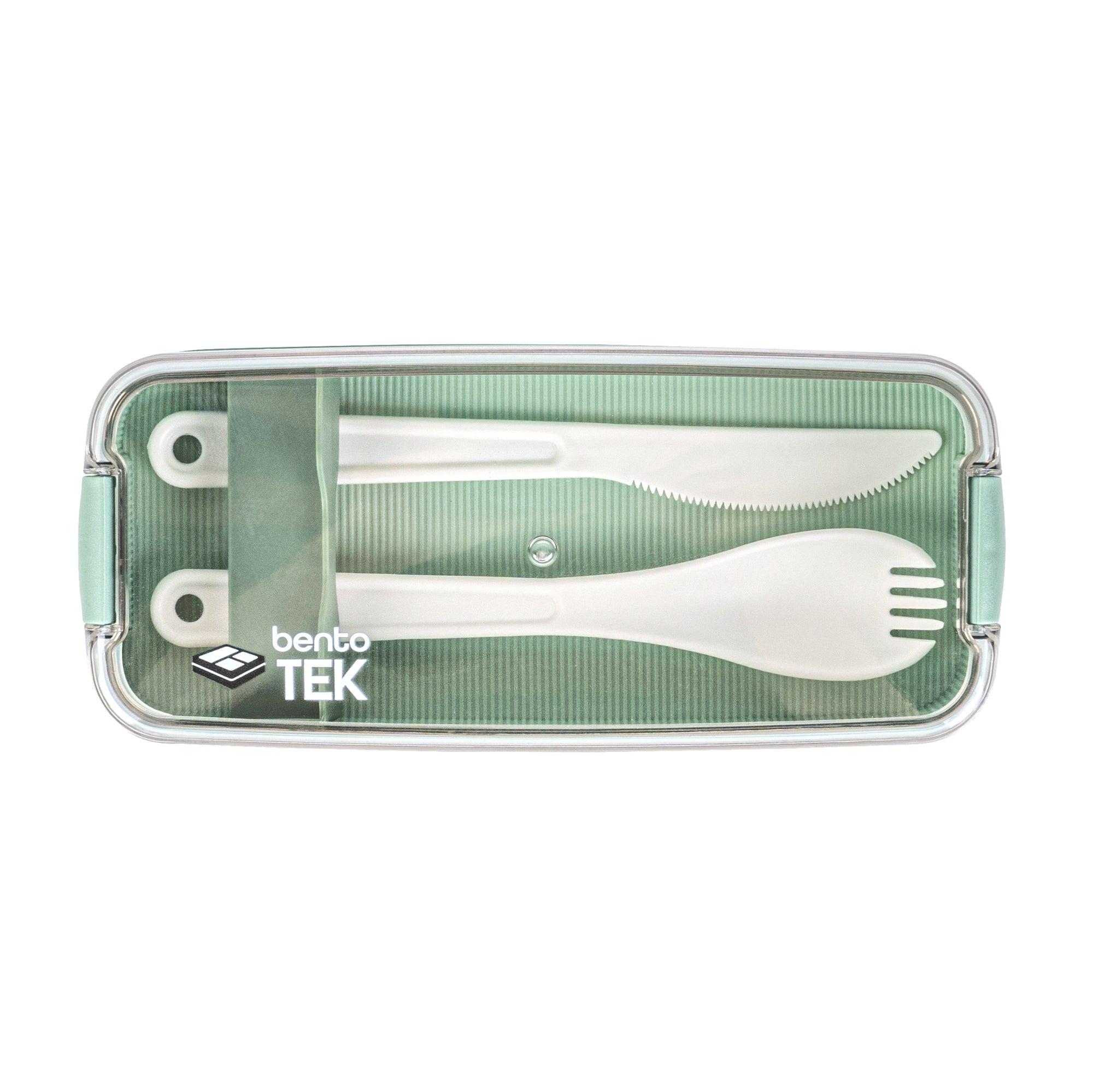 Bento Tek 30 oz Green 3-In-1 Lunch Box - BPA-Free, Microwave-Safe, with Fork and Knife - 7 1/2" x 3 1/4" x 4 1/2" - 10 count box