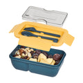 Bento Tek 29 oz Blue and Yellow Lunch Box - BPA-Free, Microwave-Safe, with Fork and Spoon - 7 3/4" x 4 3/4" x 2 3/4" - 1 count box
