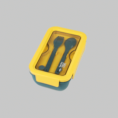 Bento Tek 29 oz Blue and Yellow Lunch Box - BPA-Free, Microwave-Safe, with Fork and Spoon - 7 3/4" x 4 3/4" x 2 3/4" - 1 count box