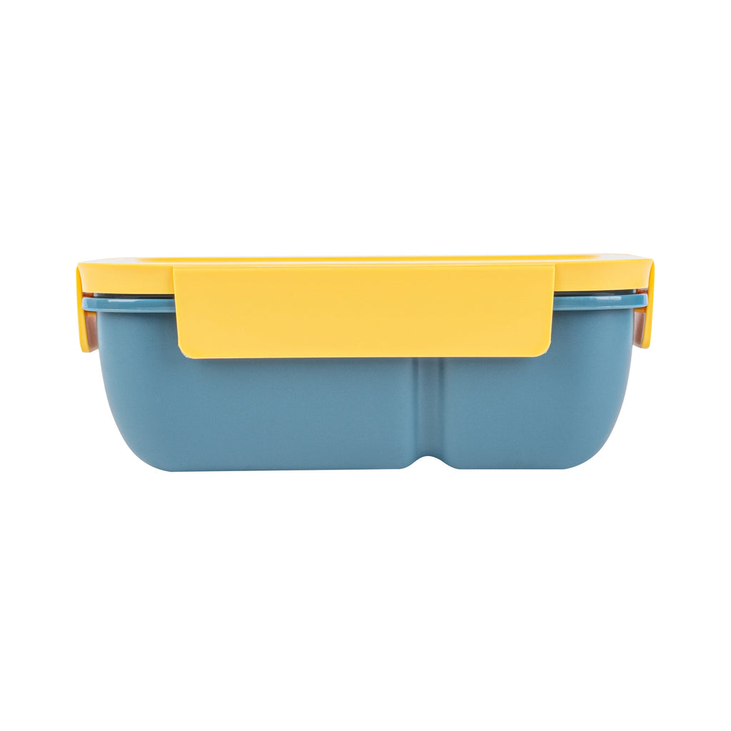 Bento Tek 29 oz Blue and Yellow Lunch Box - BPA-Free, Microwave-Safe, with Fork and Spoon - 7 3/4" x 4 3/4" x 2 3/4" - 1 count box
