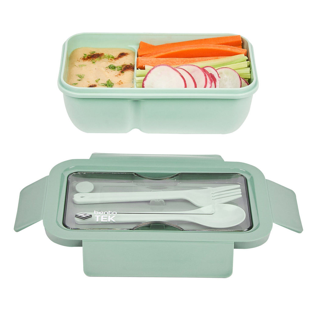 Bento Tek 29 oz Green Lunch Box - BPA-Free, Microwave-Safe, with Fork and Spoon - 7 3/4" x 4 3/4" x 2 3/4" - 1 count box