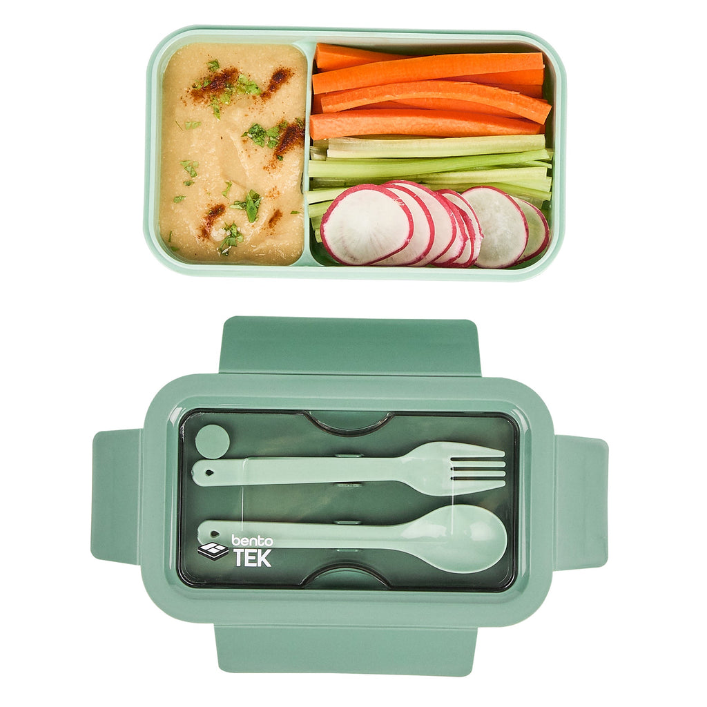 Bento Tek 29 oz Green Lunch Box - BPA-Free, Microwave-Safe, with Fork and Spoon - 7 3/4" x 4 3/4" x 2 3/4" - 1 count box