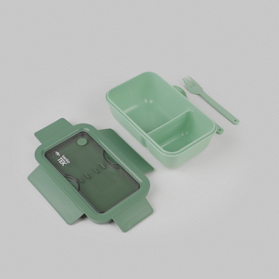 Bento Tek 29 oz Green Lunch Box - BPA-Free, Microwave-Safe, with Fork and Spoon - 7 3/4" x 4 3/4" x 2 3/4" - 1 count box