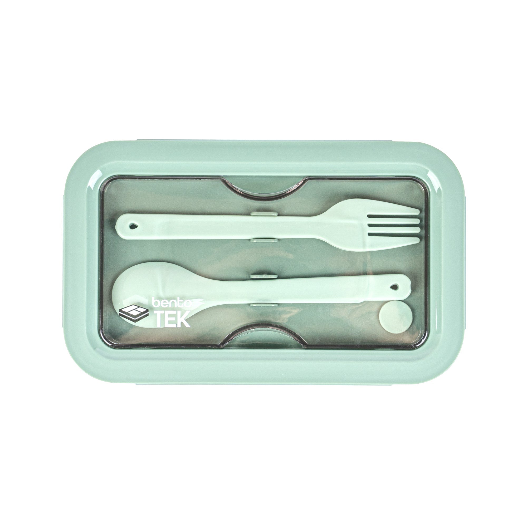 Bento Tek 29 oz Green Lunch Box - BPA-Free, Microwave-Safe, with Fork and Spoon - 7 3/4" x 4 3/4" x 2 3/4" - 1 count box