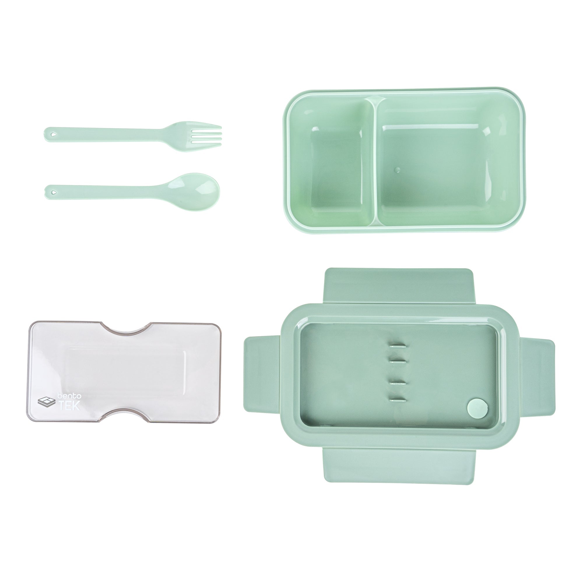 Bento Tek 29 oz Green Lunch Box - BPA-Free, Microwave-Safe, with Fork and Spoon - 7 3/4" x 4 3/4" x 2 3/4" - 1 count box