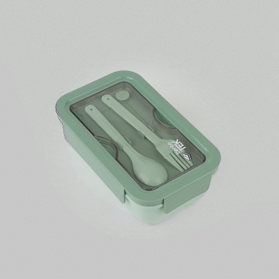 Bento Tek 29 oz Green Lunch Box - BPA-Free, Microwave-Safe, with Fork and Spoon - 7 3/4" x 4 3/4" x 2 3/4" - 10 count box