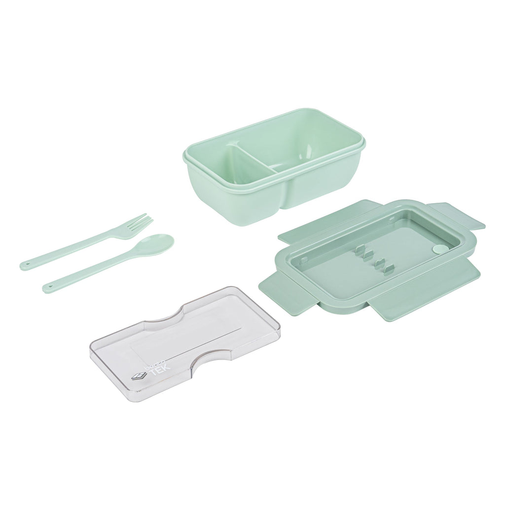 Bento Tek 29 oz Green Lunch Box - BPA-Free, Microwave-Safe, with Fork and Spoon - 7 3/4" x 4 3/4" x 2 3/4" - 10 count box