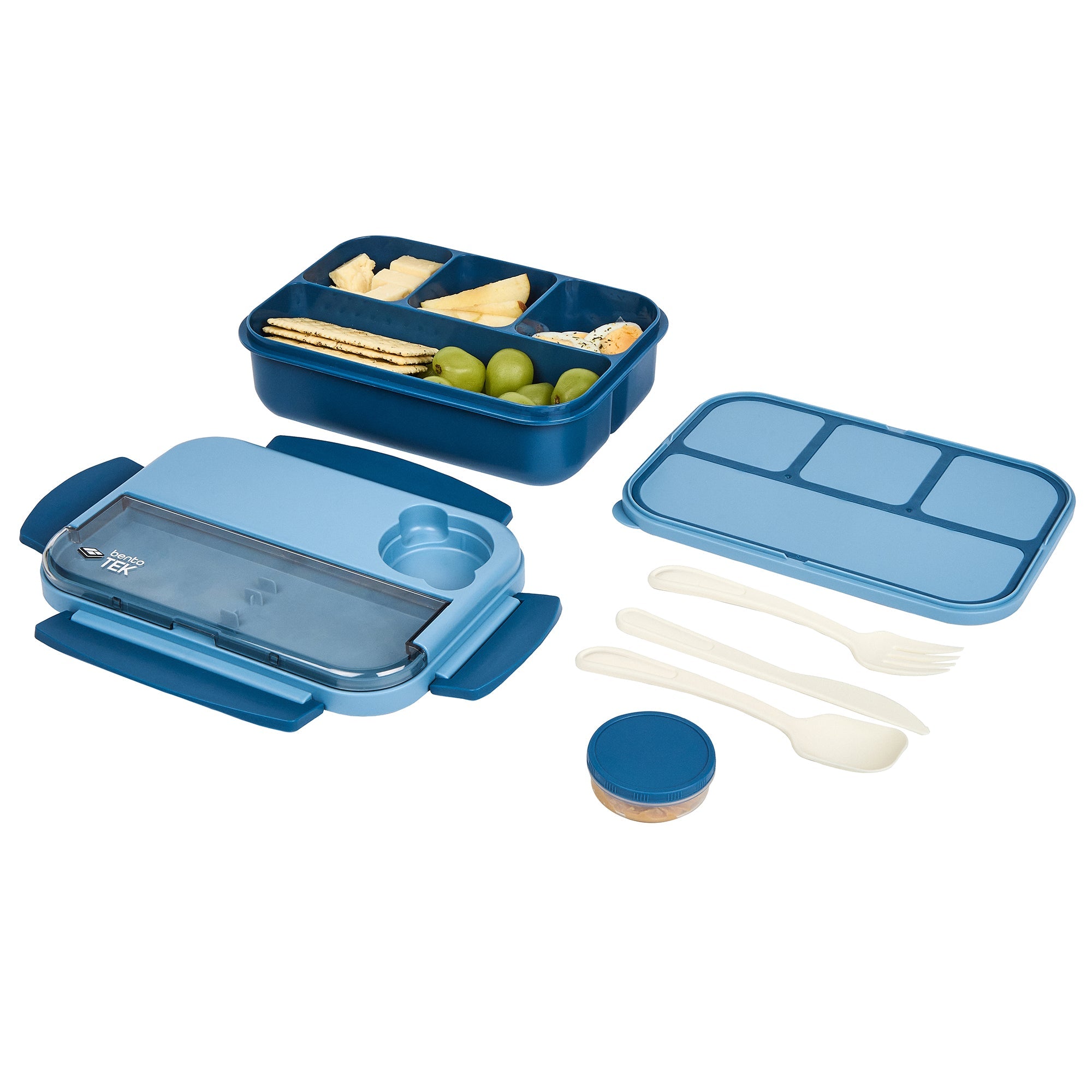 Bento Tek 44 oz Blue Lunch Box - BPA-Free, Microwave-Safe, with Utensils - 9" x 6 1/2" x 3 1/4" - 1 count box