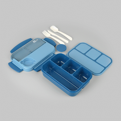 Bento Tek 44 oz Blue Lunch Box - BPA-Free, Microwave-Safe, with Utensils - 9" x 6 1/2" x 3 1/4" - 1 count box