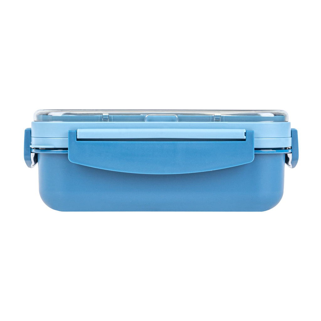 Bento Tek 44 oz Blue Lunch Box - BPA-Free, Microwave-Safe, with Utensils - 9" x 6 1/2" x 3 1/4" - 1 count box