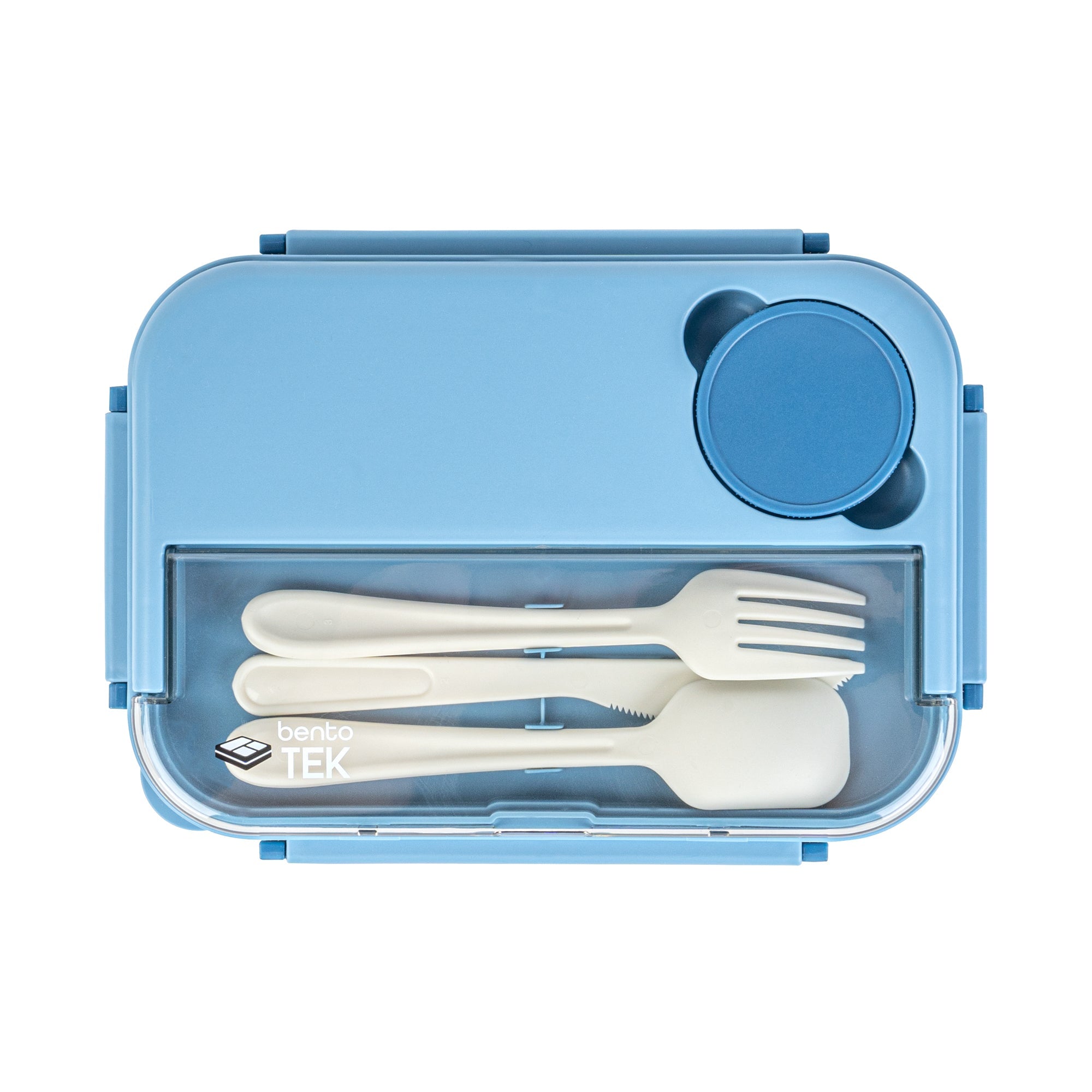 Bento Tek 44 oz Blue Lunch Box - BPA-Free, Microwave-Safe, with Utensils - 9" x 6 1/2" x 3 1/4" - 1 count box