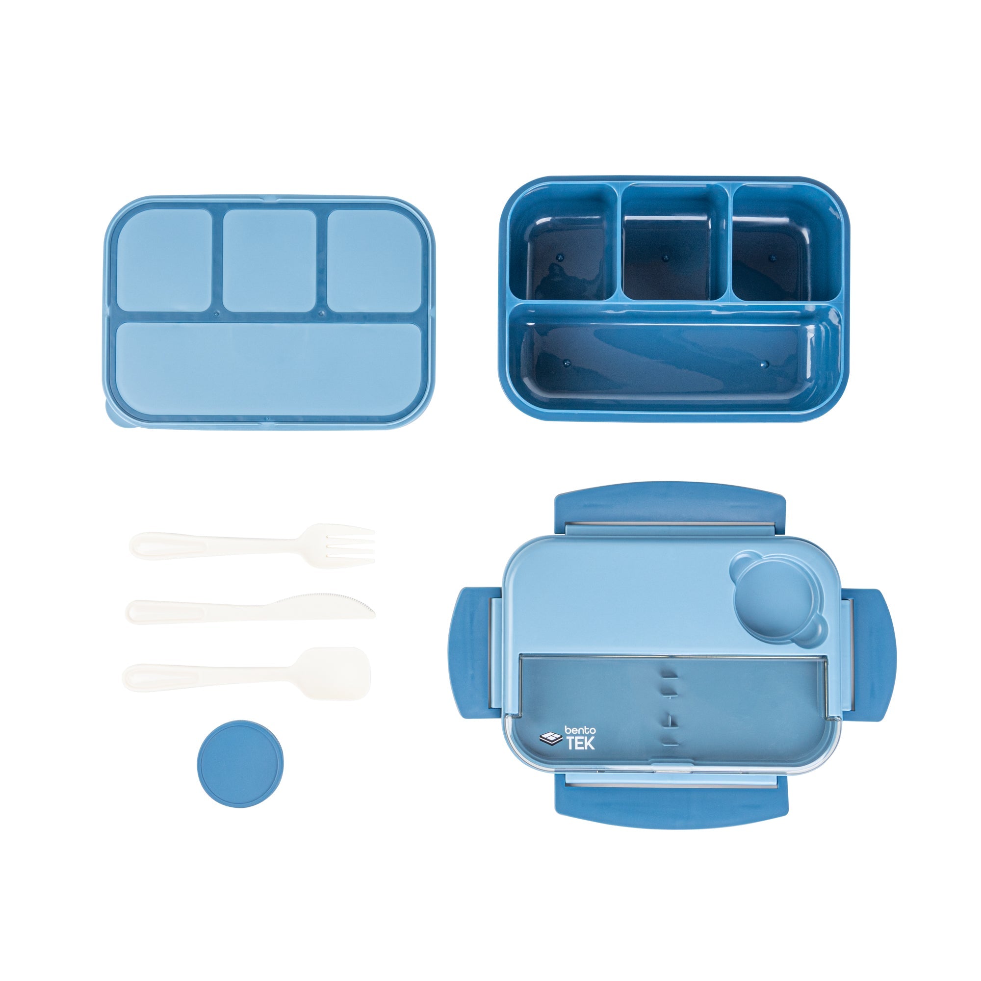 Bento Tek 44 oz Blue Lunch Box - BPA-Free, Microwave-Safe, with Utensils - 9" x 6 1/2" x 3 1/4" - 1 count box