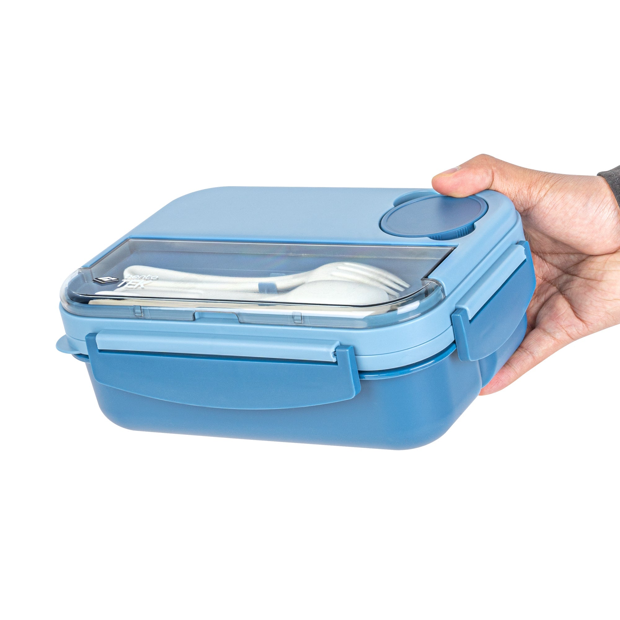 Bento Tek 44 oz Blue Lunch Box - BPA-Free, Microwave-Safe, with Utensils - 9" x 6 1/2" x 3 1/4" - 10 count box