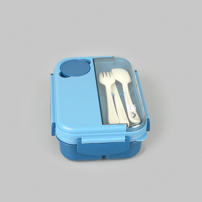 Bento Tek 44 oz Blue Lunch Box - BPA-Free, Microwave-Safe, with Utensils - 9" x 6 1/2" x 3 1/4" - 10 count box