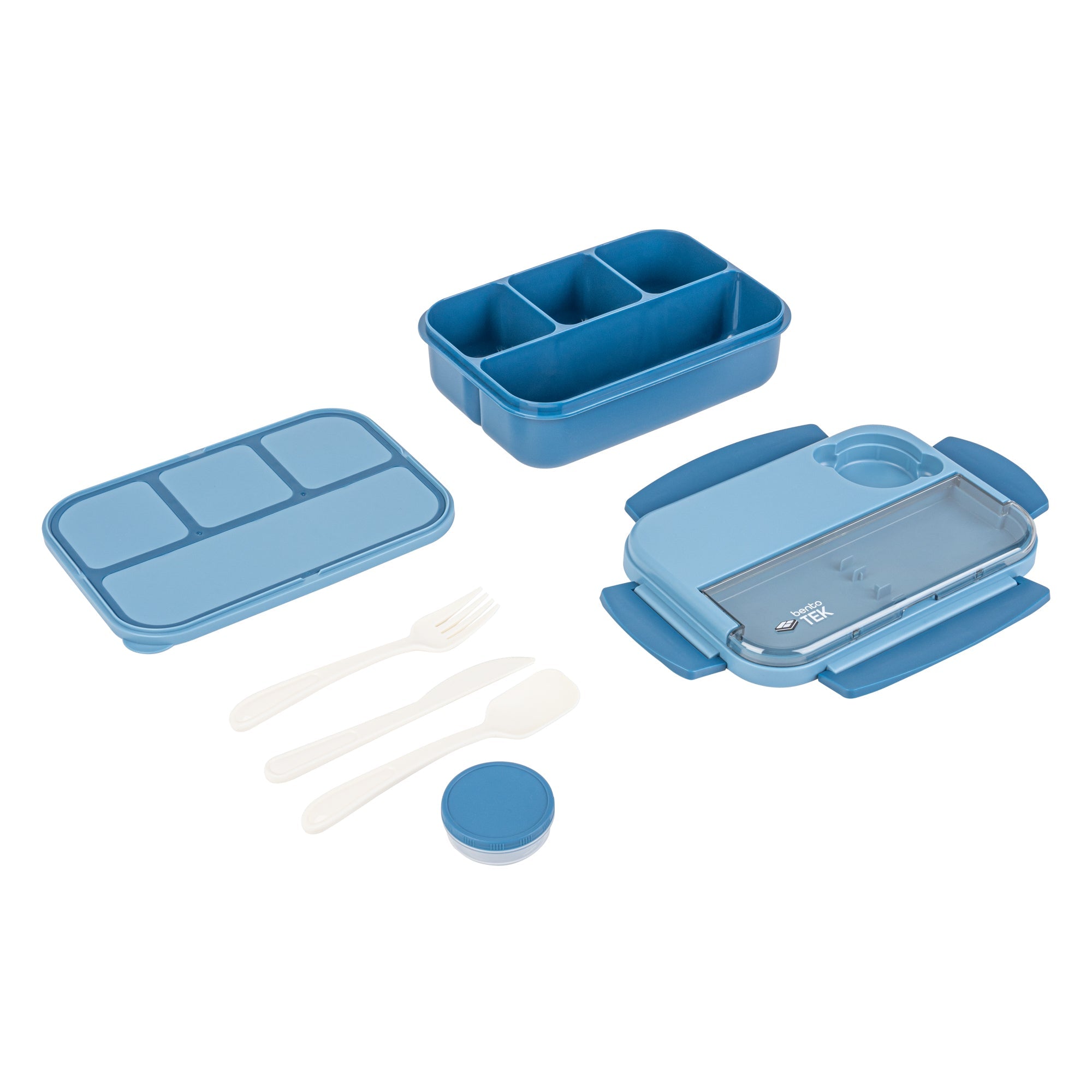Bento Tek 44 oz Blue Lunch Box - BPA-Free, Microwave-Safe, with Utensils - 9" x 6 1/2" x 3 1/4" - 10 count box