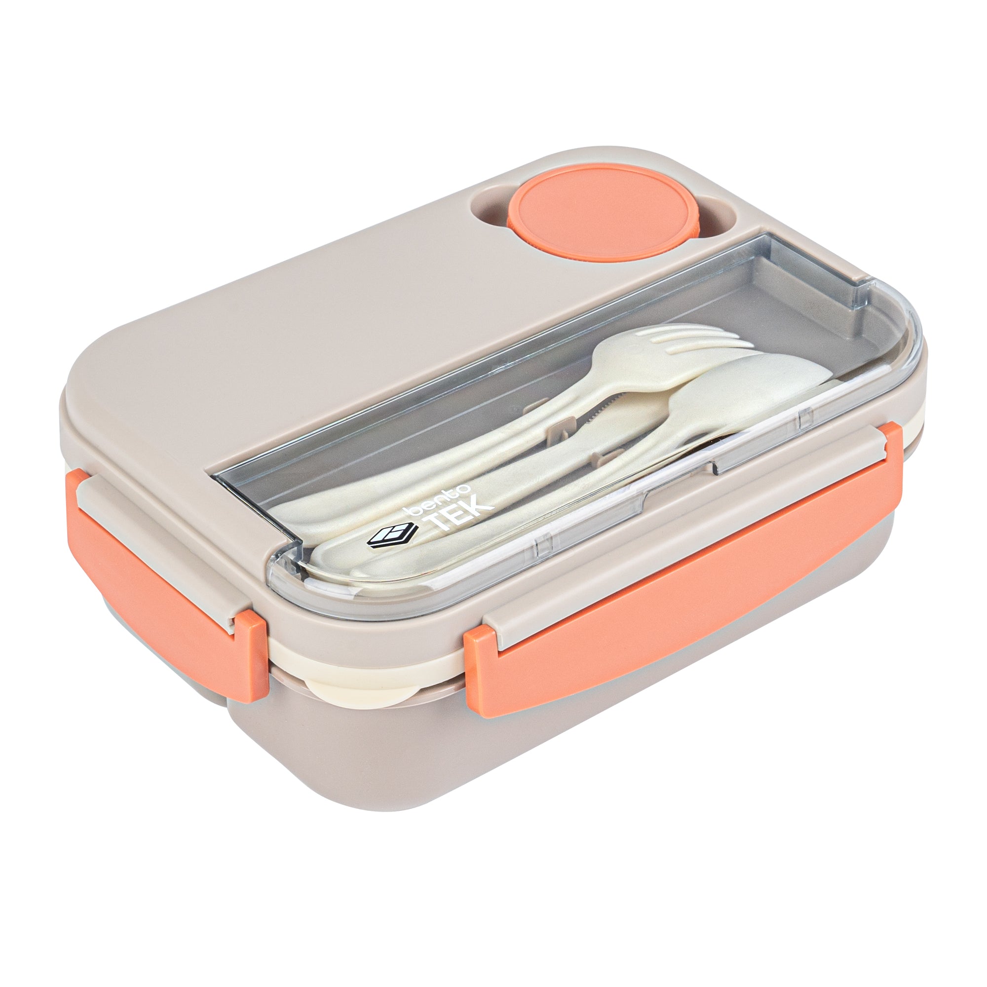 Bento Tek 44 oz Brown and Orange Lunch Box - BPA-Free, Microwave-Safe, with Utensils - 9" x 6 1/2" x 3 1/4" - 1 count box
