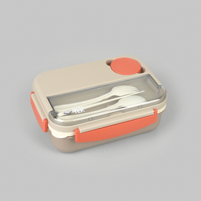 Bento Tek 44 oz Brown and Orange Lunch Box - BPA-Free, Microwave-Safe, with Utensils - 9" x 6 1/2" x 3 1/4" - 1 count box