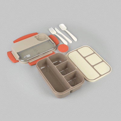Bento Tek 44 oz Brown and Orange Lunch Box - BPA-Free, Microwave-Safe, with Utensils - 9" x 6 1/2" x 3 1/4" - 1 count box