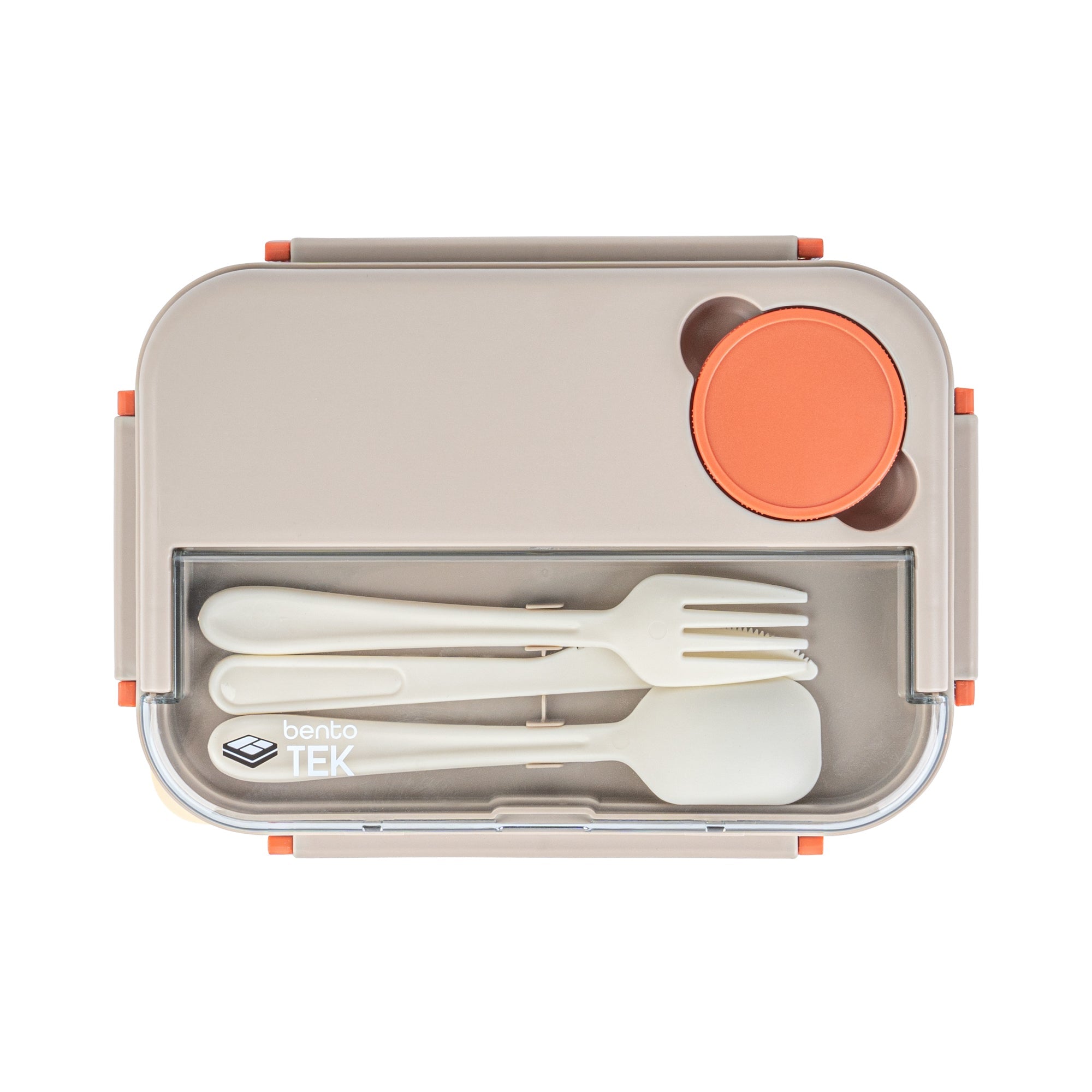 Bento Tek 44 oz Brown and Orange Lunch Box - BPA-Free, Microwave-Safe, with Utensils - 9" x 6 1/2" x 3 1/4" - 1 count box