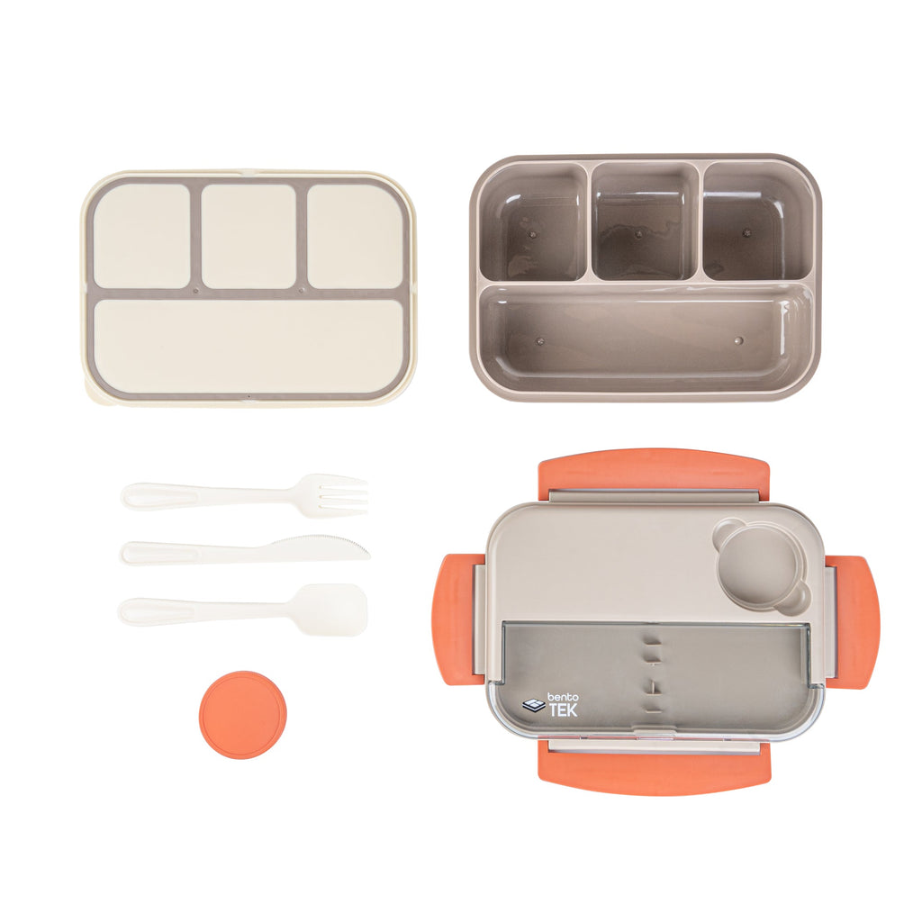 Bento Tek 44 oz Brown and Orange Lunch Box - BPA-Free, Microwave-Safe, with Utensils - 9" x 6 1/2" x 3 1/4" - 1 count box