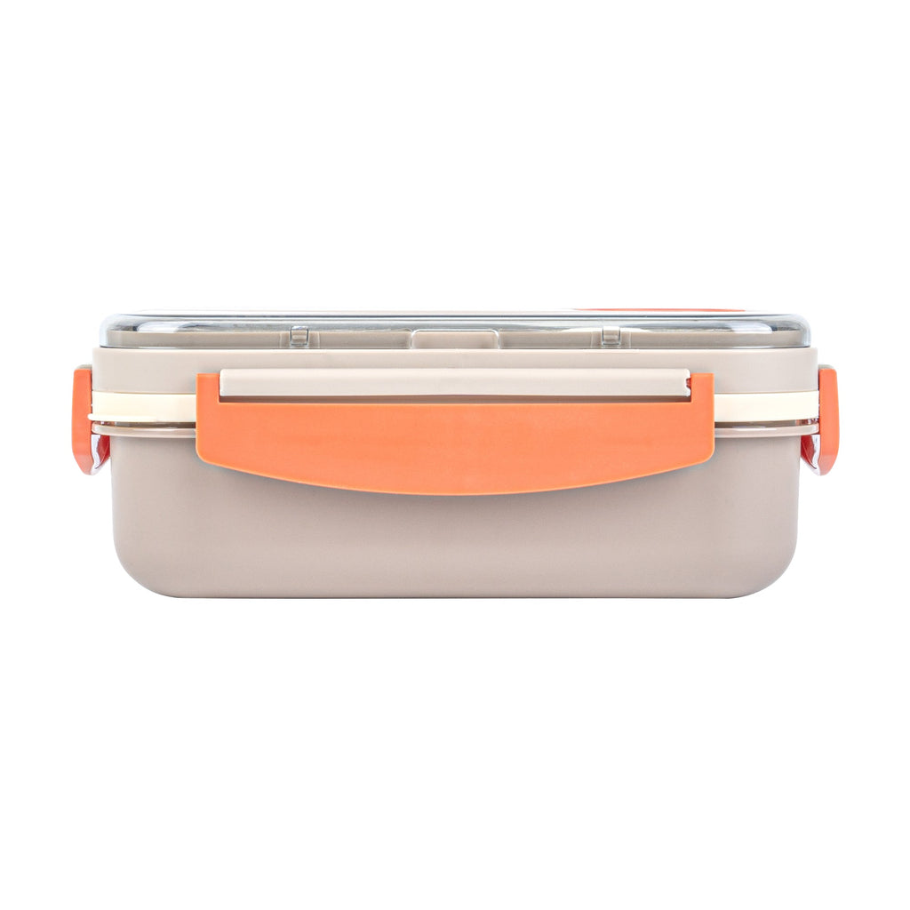 Bento Tek 44 oz Brown and Orange Lunch Box - BPA-Free, Microwave-Safe, with Utensils - 9" x 6 1/2" x 3 1/4" - 10 count box