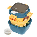 Bento Tek 58 oz Blue and Yellow Lunch Box - BPA-Free, Microwave-Safe, with Fork and Knife - 7 1/4" x 7 1/4" x 4 1/4" - 1 count box