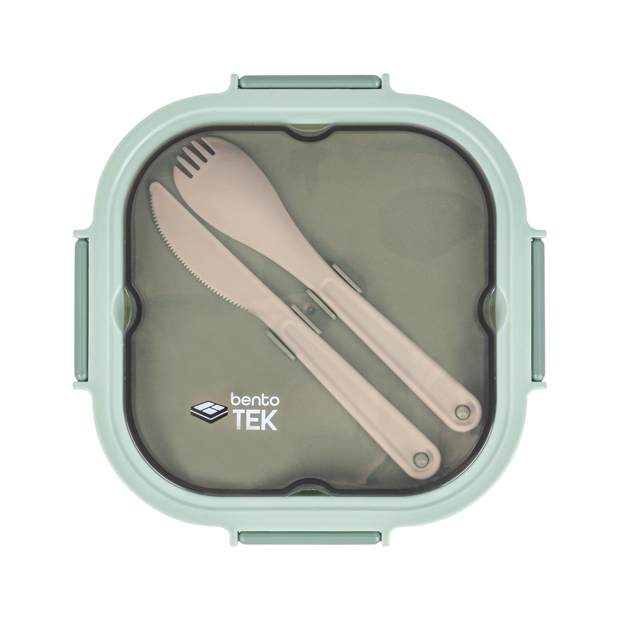 Bento Tek 58 oz Green Lunch Box - BPA-Free, Microwave-Safe, with Fork and Knife - 7 1/4" x 7 1/4" x 4 1/4" - 10 count box