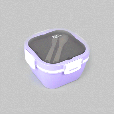 Bento Tek 58 oz Purple and White Lunch Box - BPA-Free, Microwave-Safe, with Fork and Knife - 7 1/4" x 7 1/4" x 4 1/4" - 1 count box