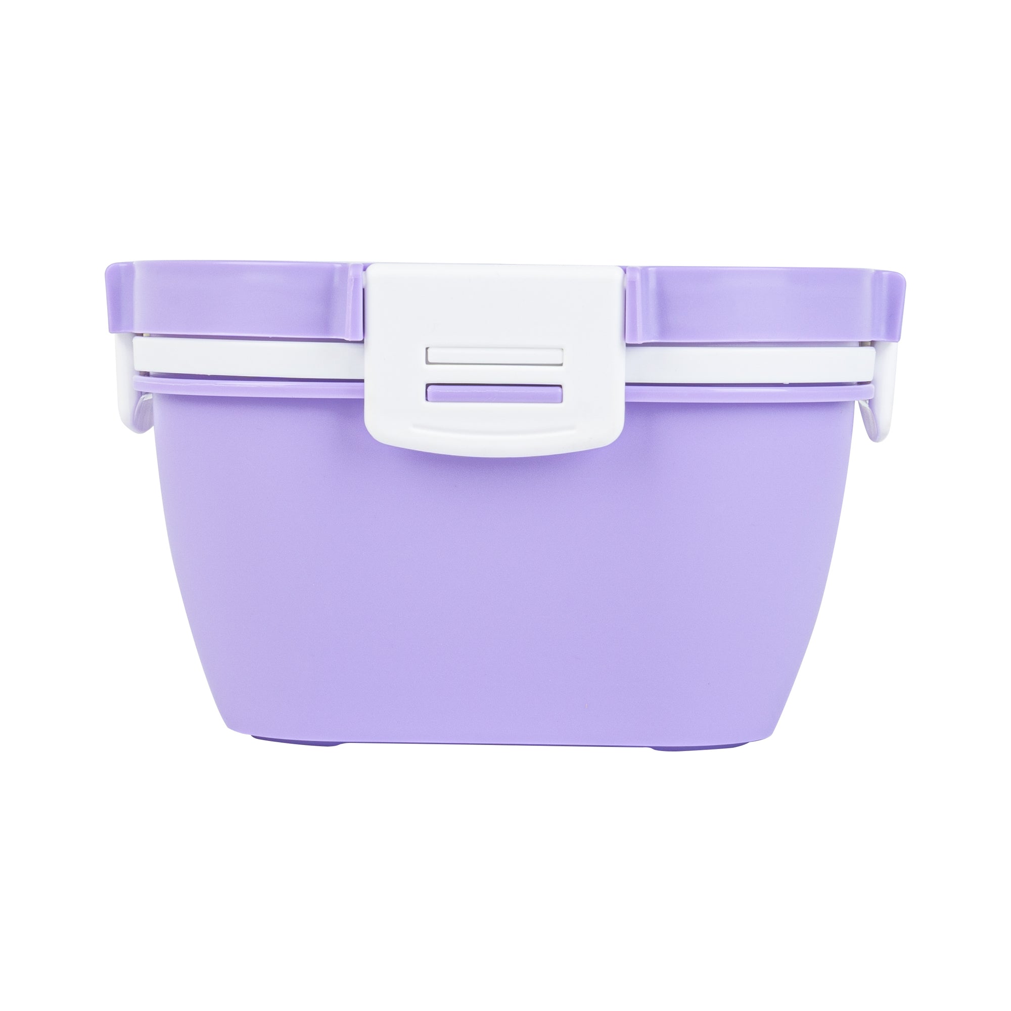 Bento Tek 58 oz Purple and White Lunch Box - BPA-Free, Microwave-Safe, with Fork and Knife - 7 1/4" x 7 1/4" x 4 1/4" - 1 count box