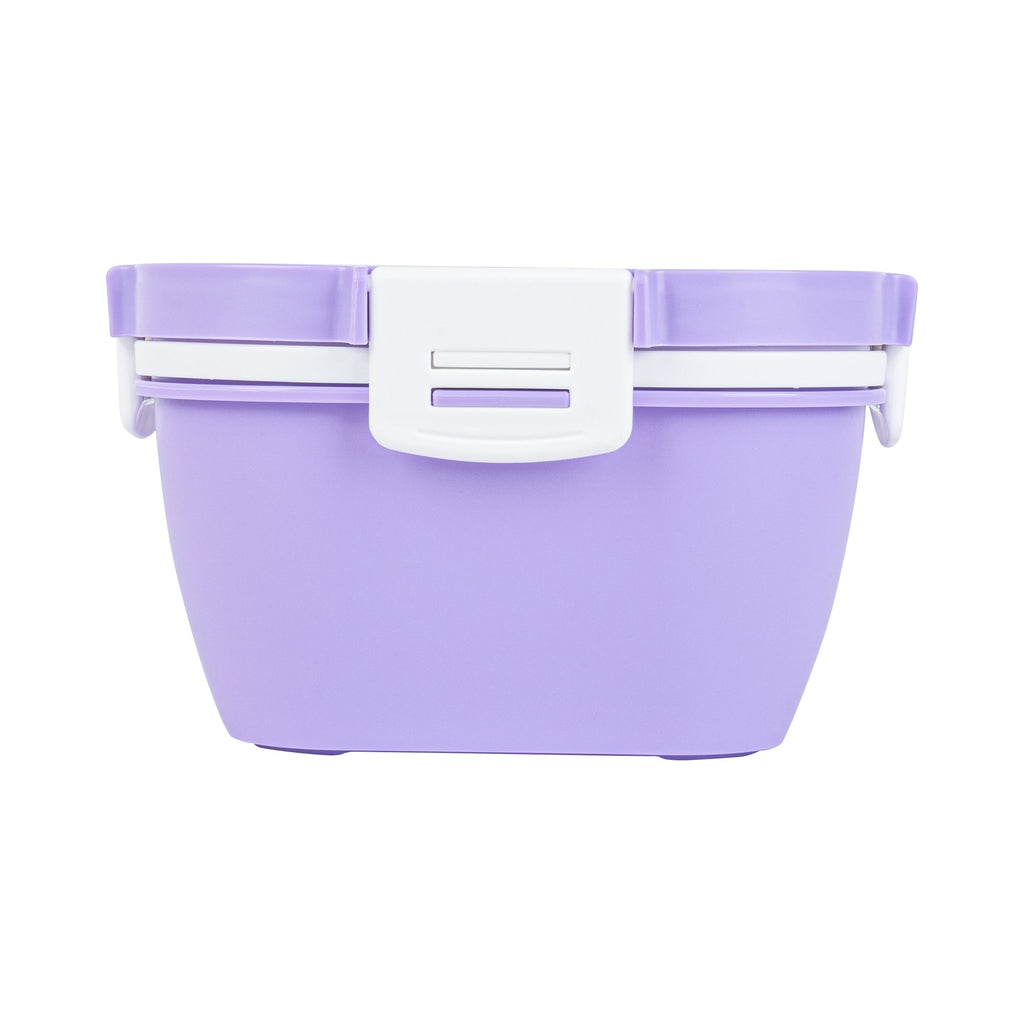 Bento Tek 58 oz Purple and White Lunch Box - BPA-Free, Microwave-Safe, with Fork and Knife - 7 1/4" x 7 1/4" x 4 1/4" - 10 count box