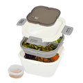 Bento Tek 58 oz White and Gray Lunch Box - BPA-Free, Microwave-Safe, with Fork and Knife - 7 1/4" x 7 1/4" x 4 1/4" - 1 count box