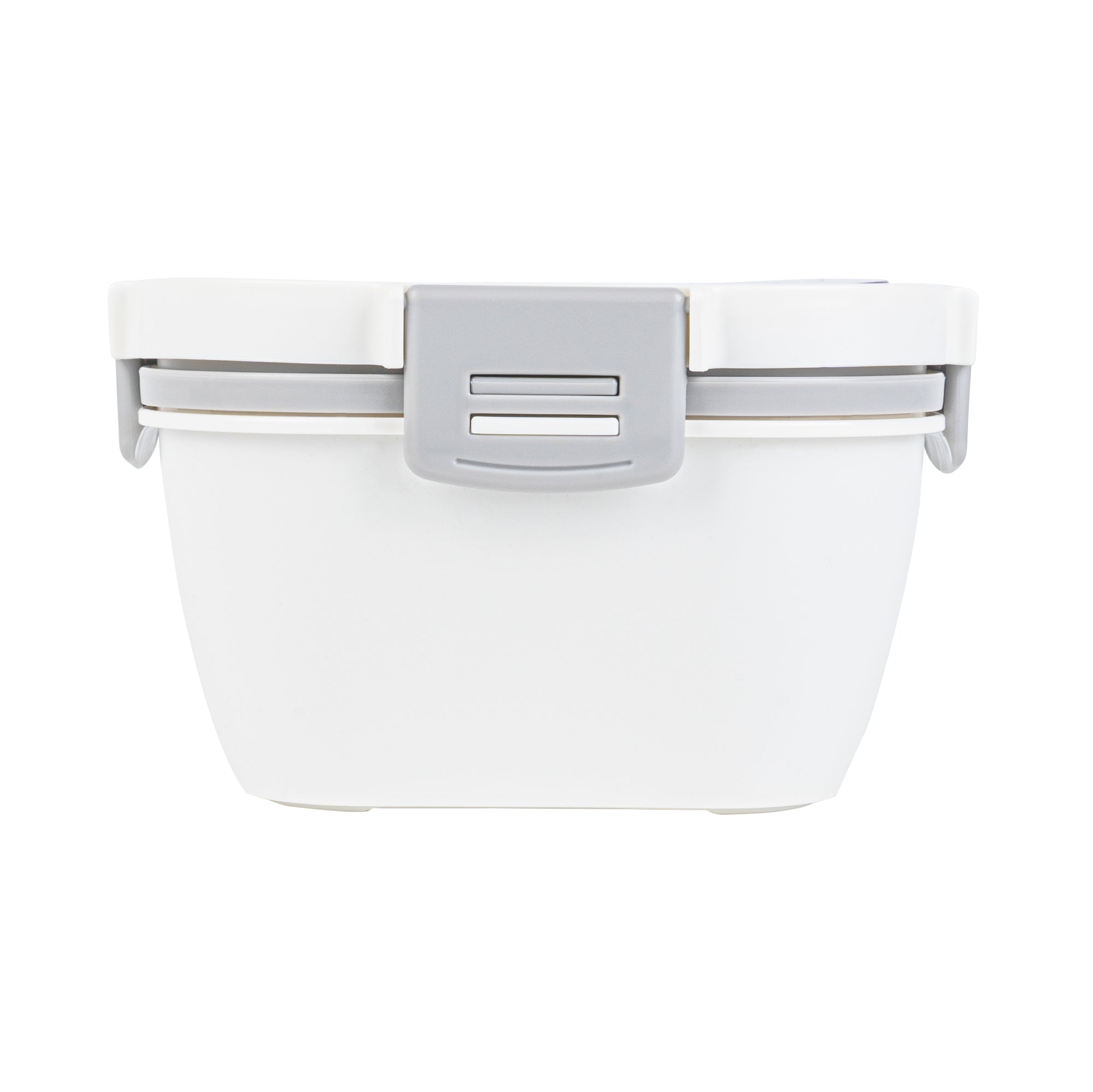 Bento Tek 58 oz White and Gray Lunch Box - BPA-Free, Microwave-Safe, with Fork and Knife - 7 1/4" x 7 1/4" x 4 1/4" - 10 count box