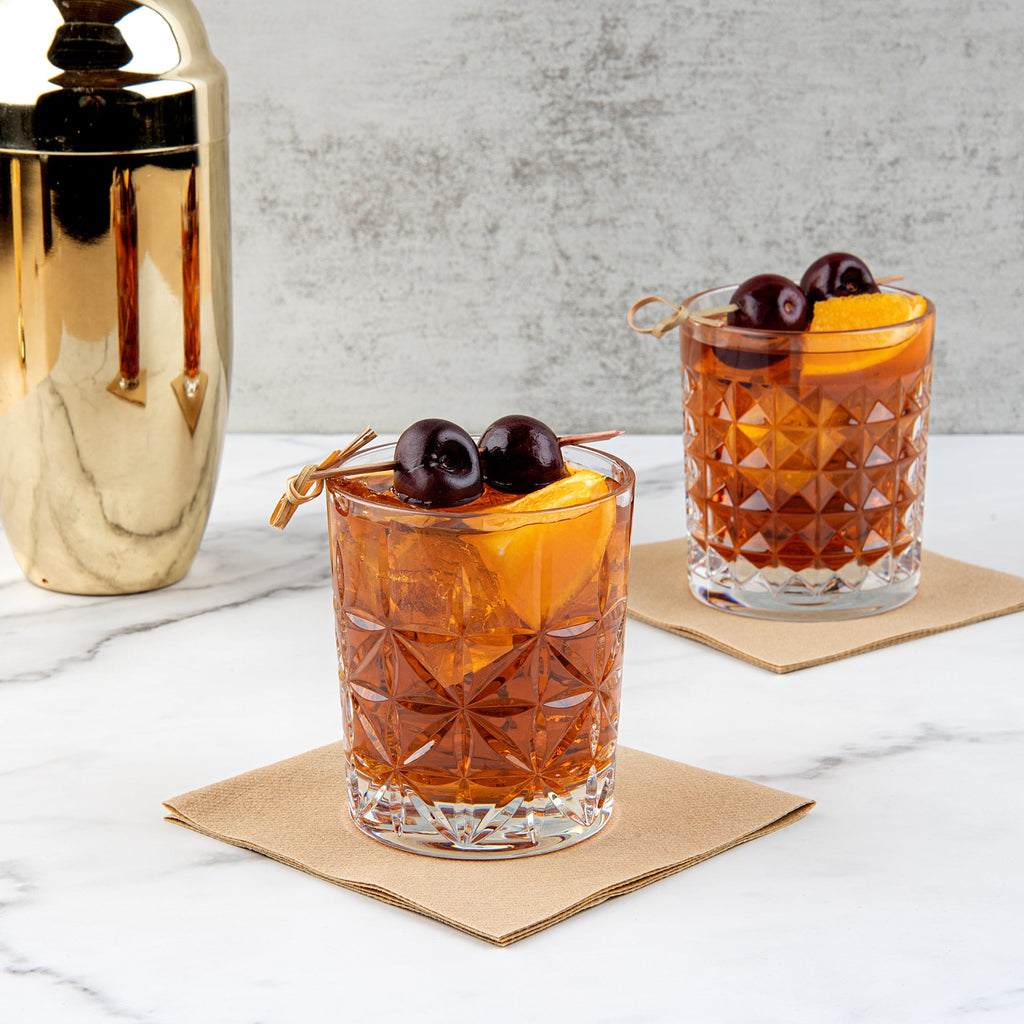 Bev Tek 10 oz Polycarbonate Old Fashioned Glass - Cut Crystal Design - 3 1/4" x 3 1/4" x 3 3/4" - 6 count box