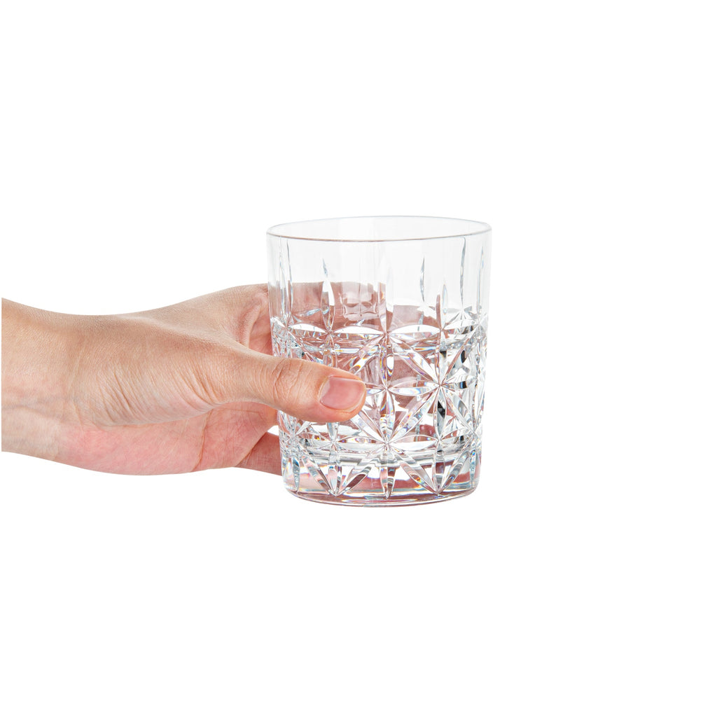 Bev Tek 10 oz Polycarbonate Old Fashioned Glass - Cut Crystal Design - 3 1/4" x 3 1/4" x 3 3/4" - 6 count box