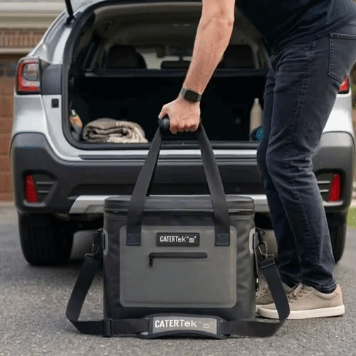 Cater Tek Black and Gray Insulated Soft Cooler - Holds 30 Cans, with Bottle Opener - 18 1/2" x 10 3/4" x 12 3/4" - 1 count box