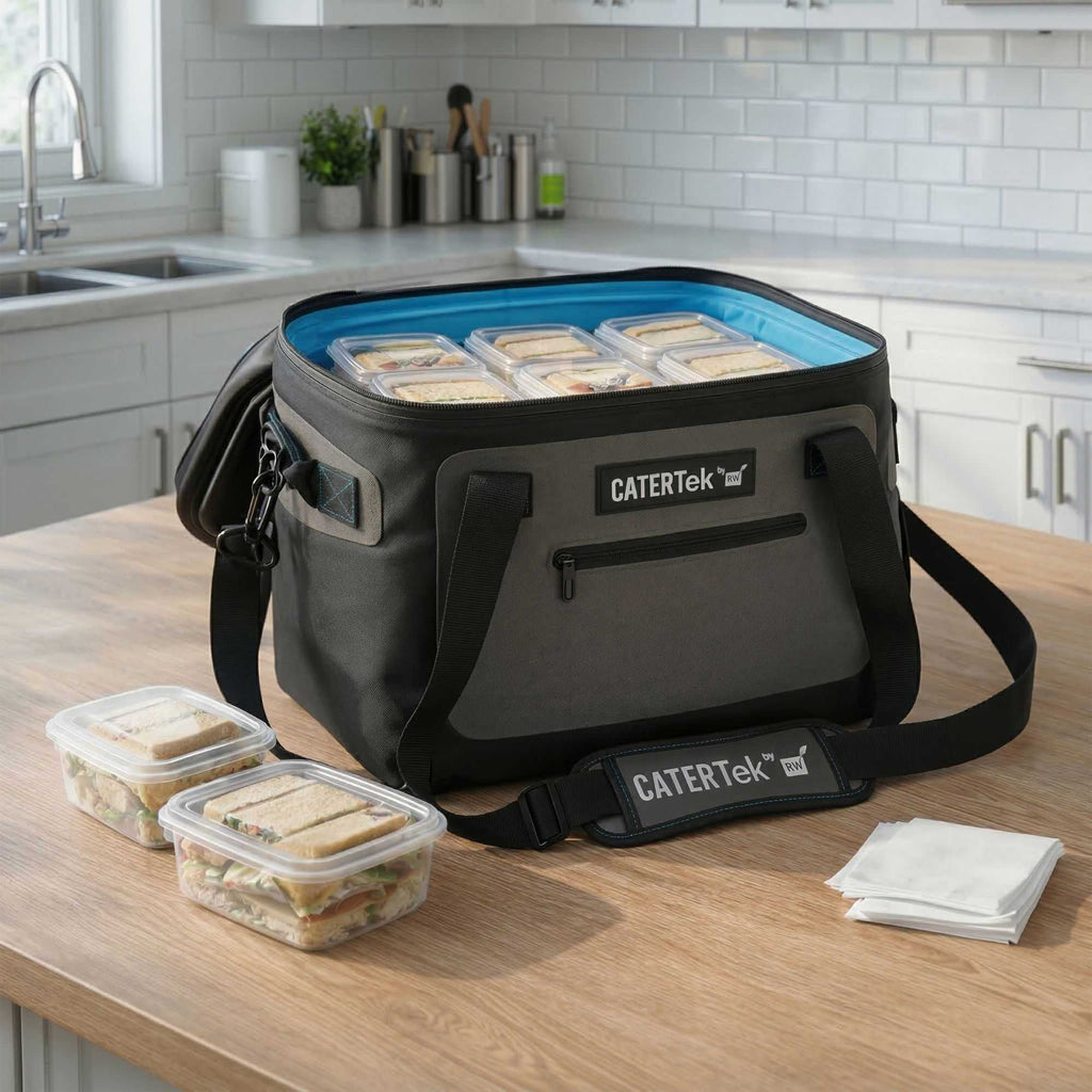 Cater Tek Black and Gray Insulated Soft Cooler - Holds 30 Cans, with Bottle Opener - 18 1/2" x 10 3/4" x 12 3/4" - 1 count box