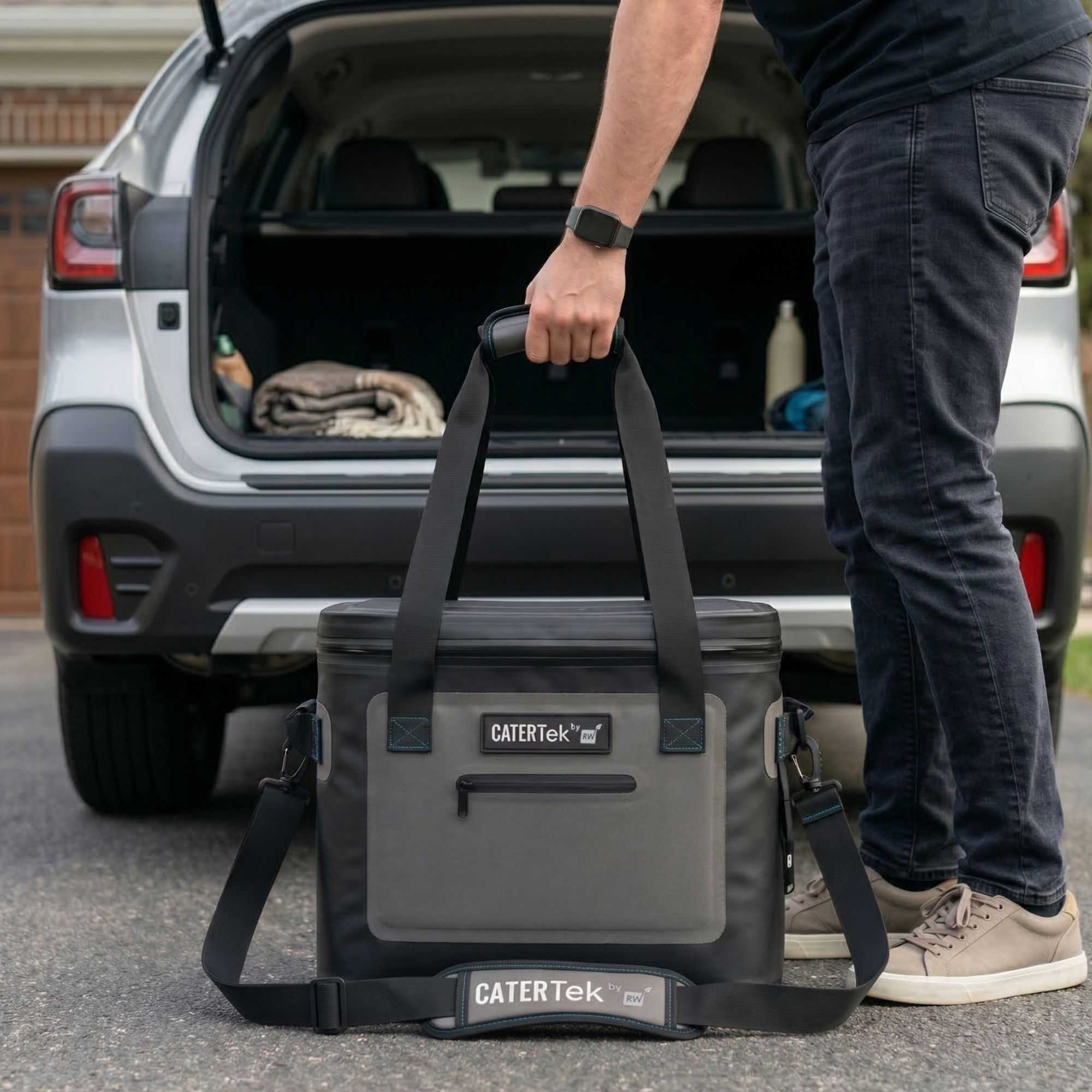 Cater Tek Black and Gray Insulated Soft Cooler - Holds 30 Cans, with Bottle Opener - 18 1/2" x 10 3/4" x 12 3/4" - 1 count box