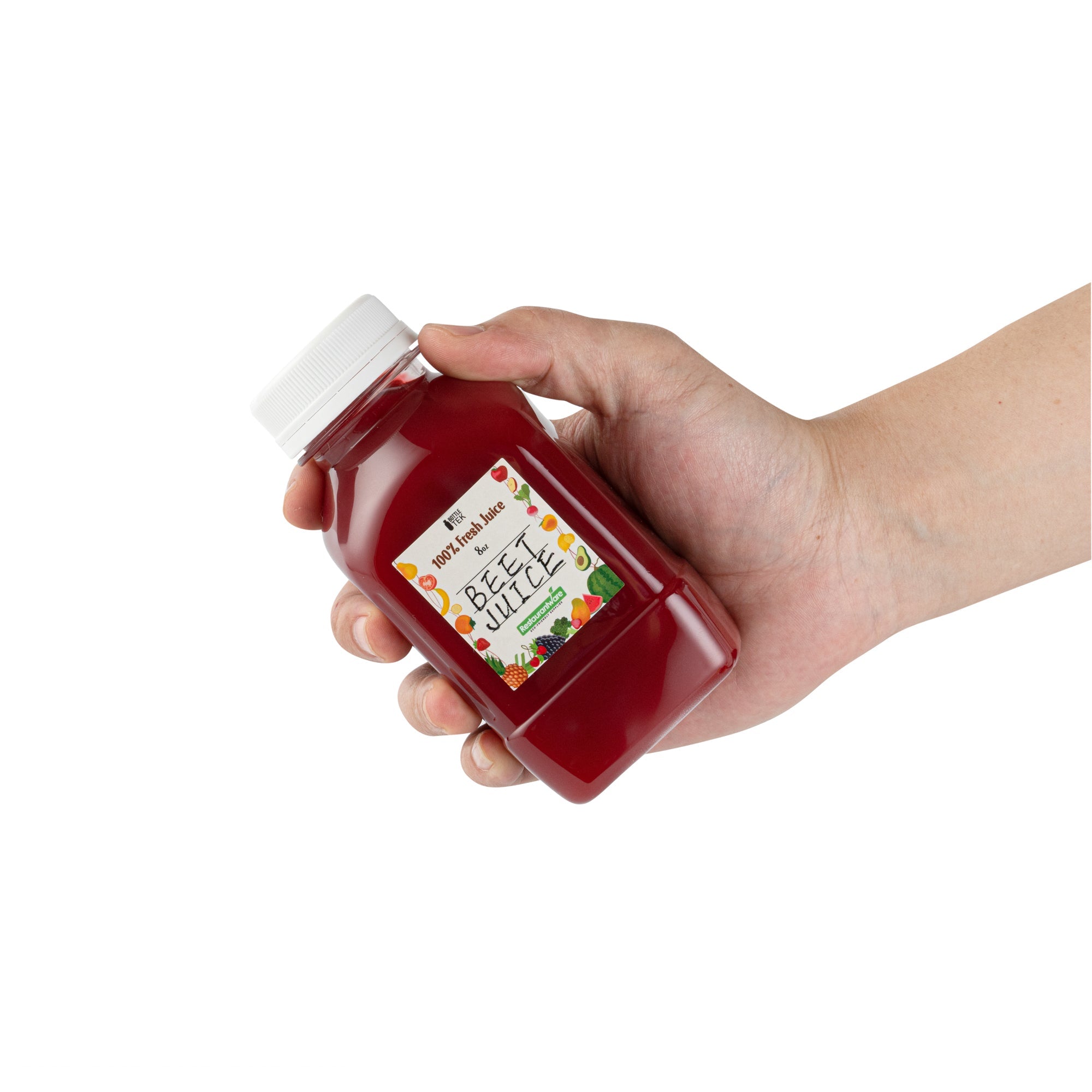 Bottle Tek 10 Square Clear 8 oz Plastic Juice Bottles with Safety Caps - Includes 10 Labels, 1 Funnel and 1 Cleaning Brush