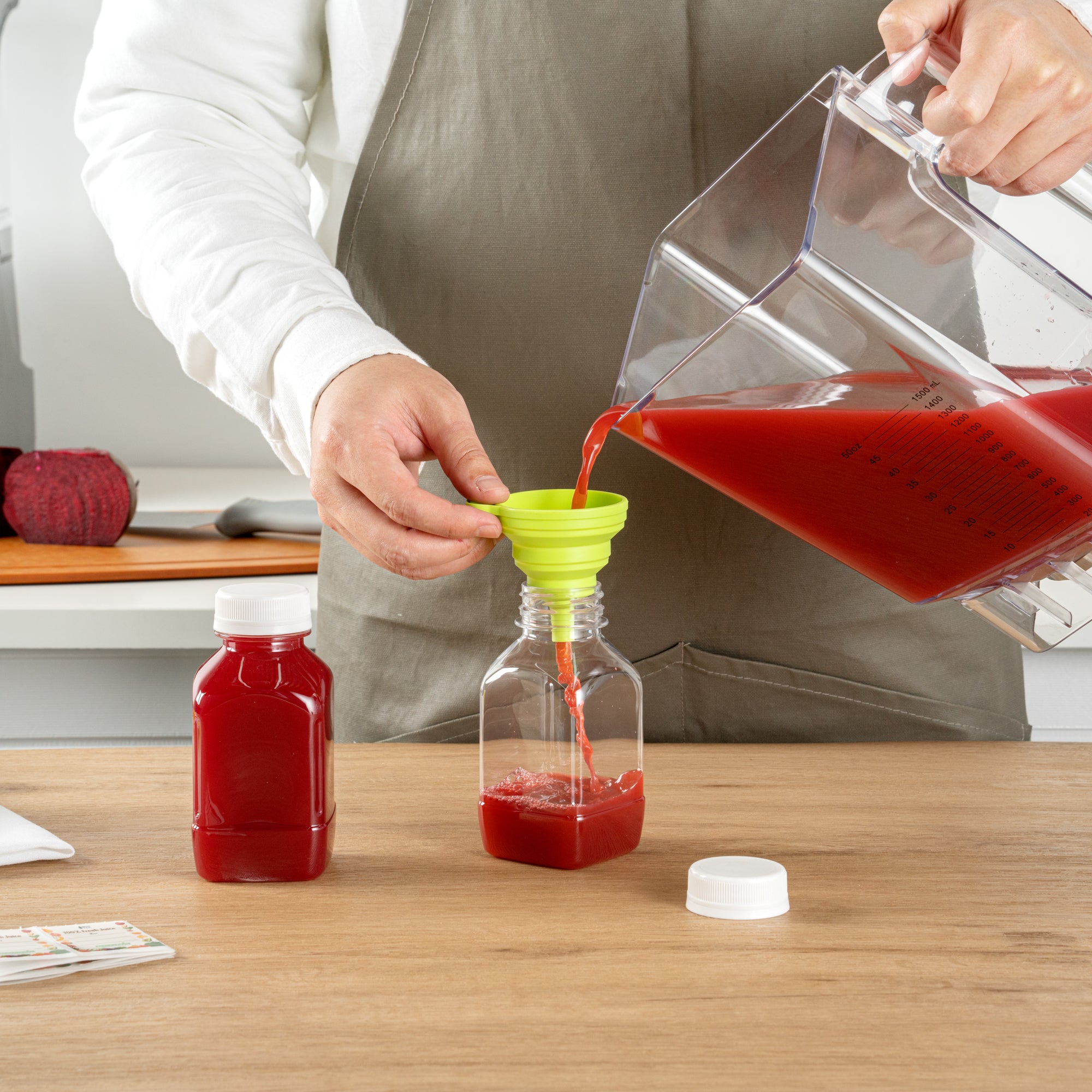 Bottle Tek 10 Square Clear 8 oz Plastic Juice Bottles with Safety Caps - Includes 10 Labels, 1 Funnel and 1 Cleaning Brush