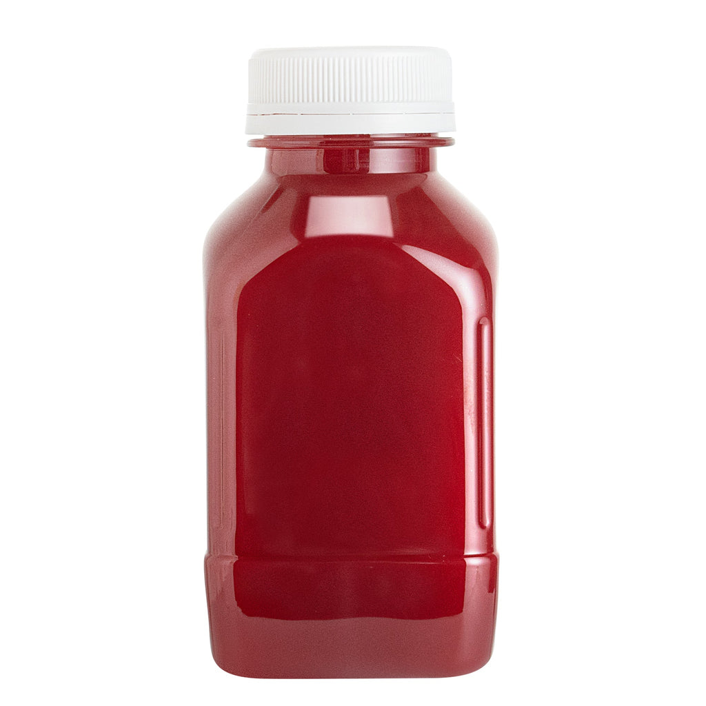 Bottle Tek 100 Square Clear 8 oz Plastic Juice Bottles with Safety Caps - Includes 100 Labels, 10 Funnels and 10 Cleaning Brushes