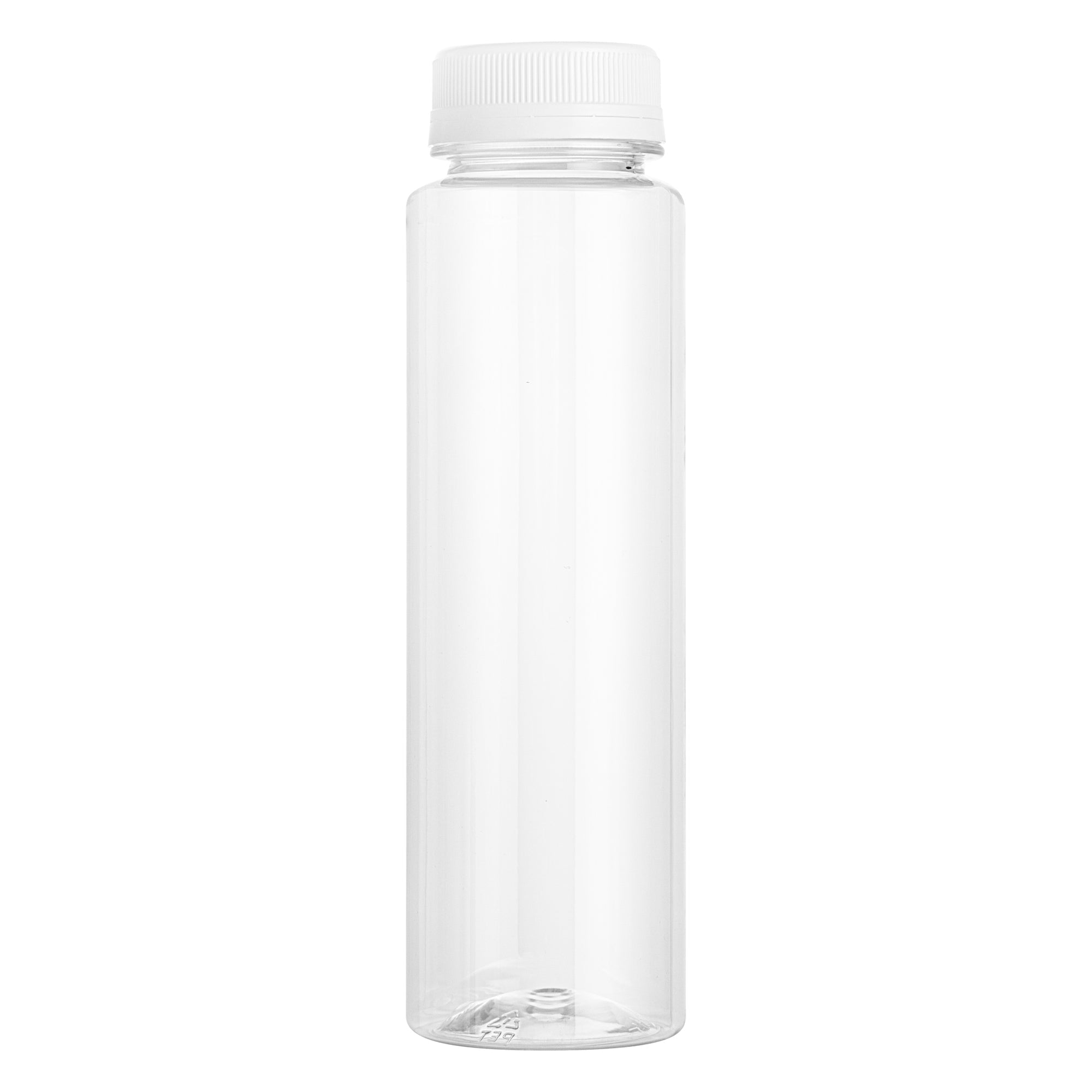 Bottle Tek 10 Round Clear 8 oz Plastic Juice Bottles with Safety Caps - Includes 10 Labels, 1 Funnel and 1 Cleaning Brush