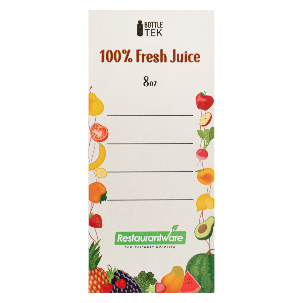 Bottle Tek 10 Round Clear 8 oz Plastic Juice Bottles with Safety Caps - Includes 10 Labels, 1 Funnel and 1 Cleaning Brush