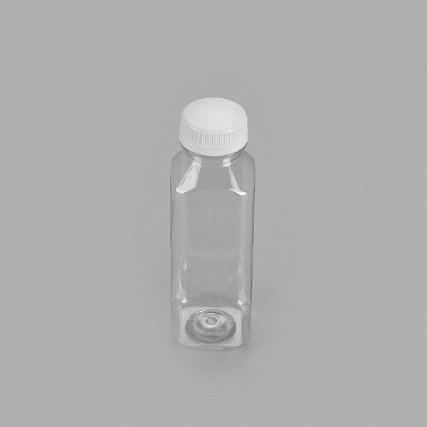 Bottle Tek 10 Square Clear 12 oz Plastic Juice Bottles with Safety Caps - Includes 10 Labels, 1 Funnel and 1 Cleaning Brush