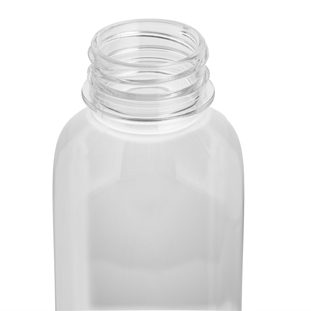 Bottle Tek 10 Square Clear 12 oz Plastic Juice Bottles with Safety Caps - Includes 10 Labels, 1 Funnel and 1 Cleaning Brush